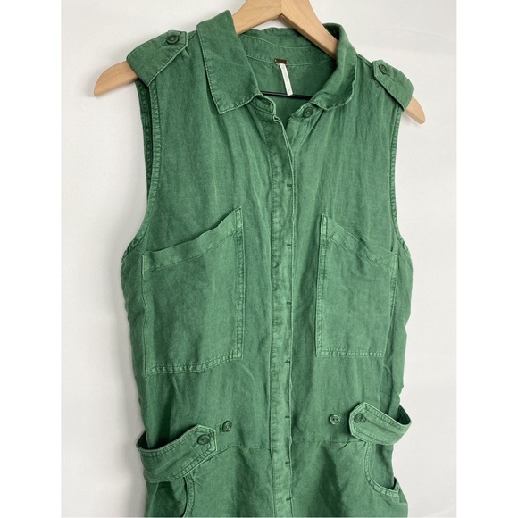 YFB Cuba Sleeveless Linen Utility Button Down Romper, Green - Size M - Picture 3 of 8